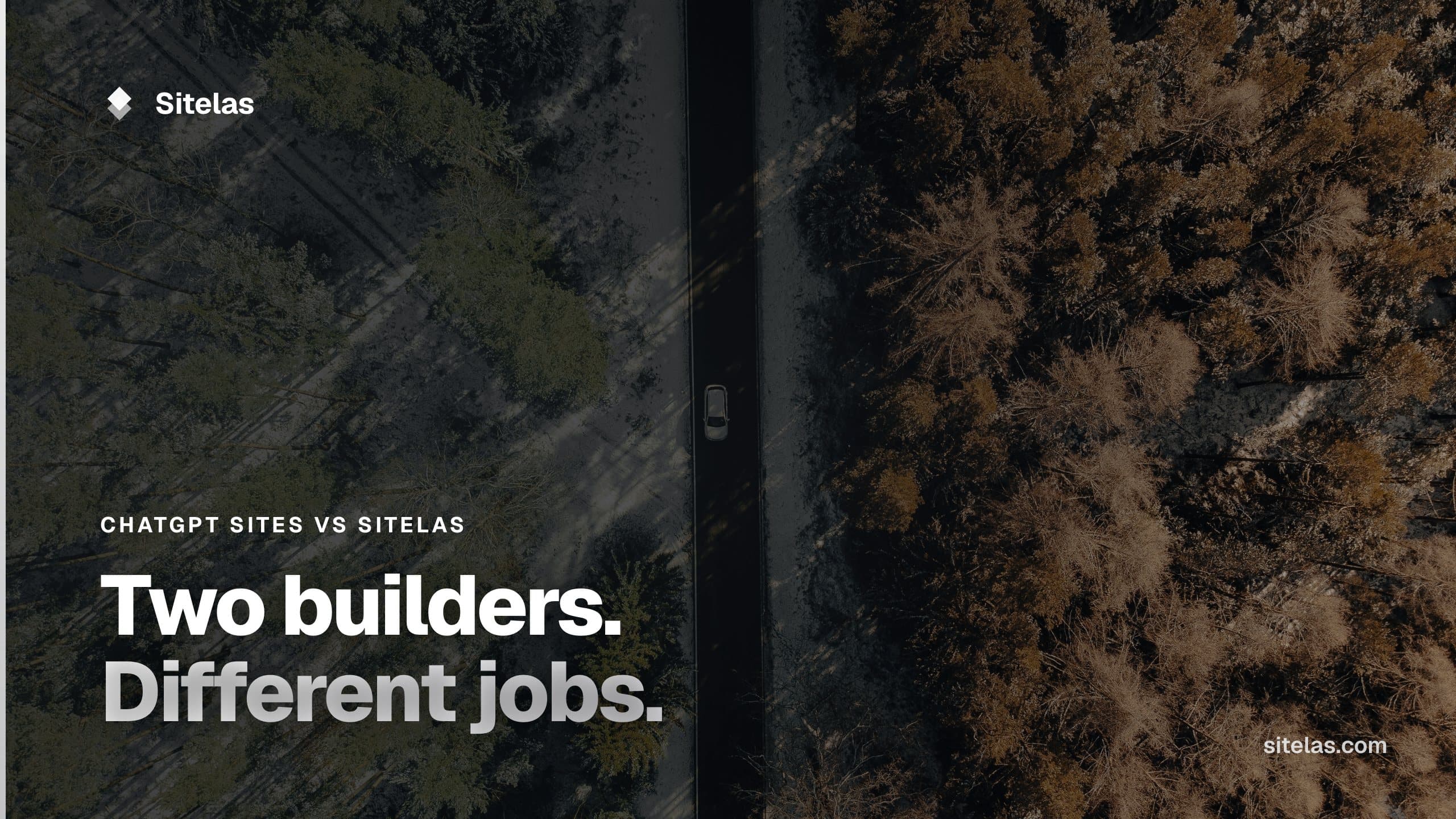 Cover: an aerial view of a road running between a green forest and an orange one, with the headline "Two builders. Different jobs."