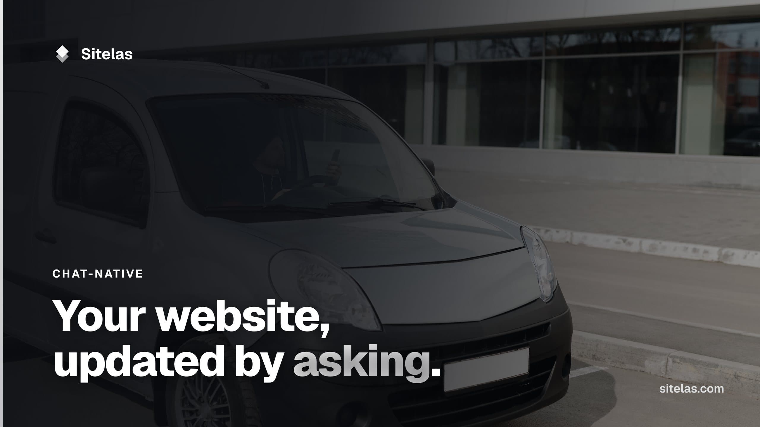 Cover: a tradesman parked in his van checking his phone, with the headline "Your website, updated by asking."