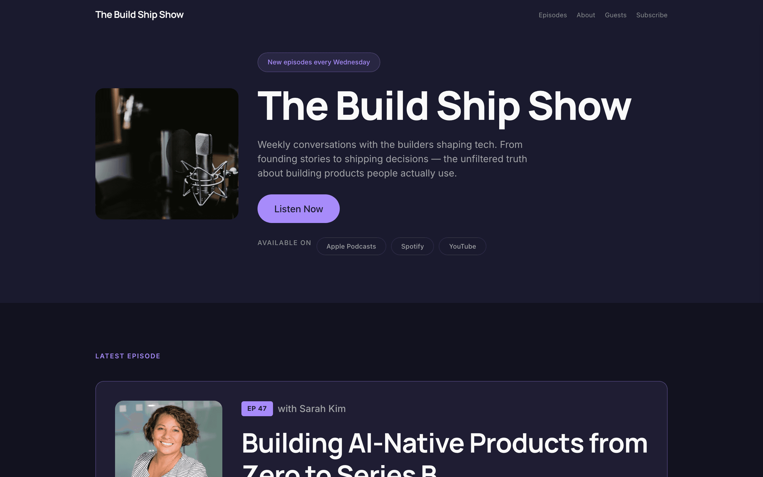 The Airwave podcast landing page template, home page