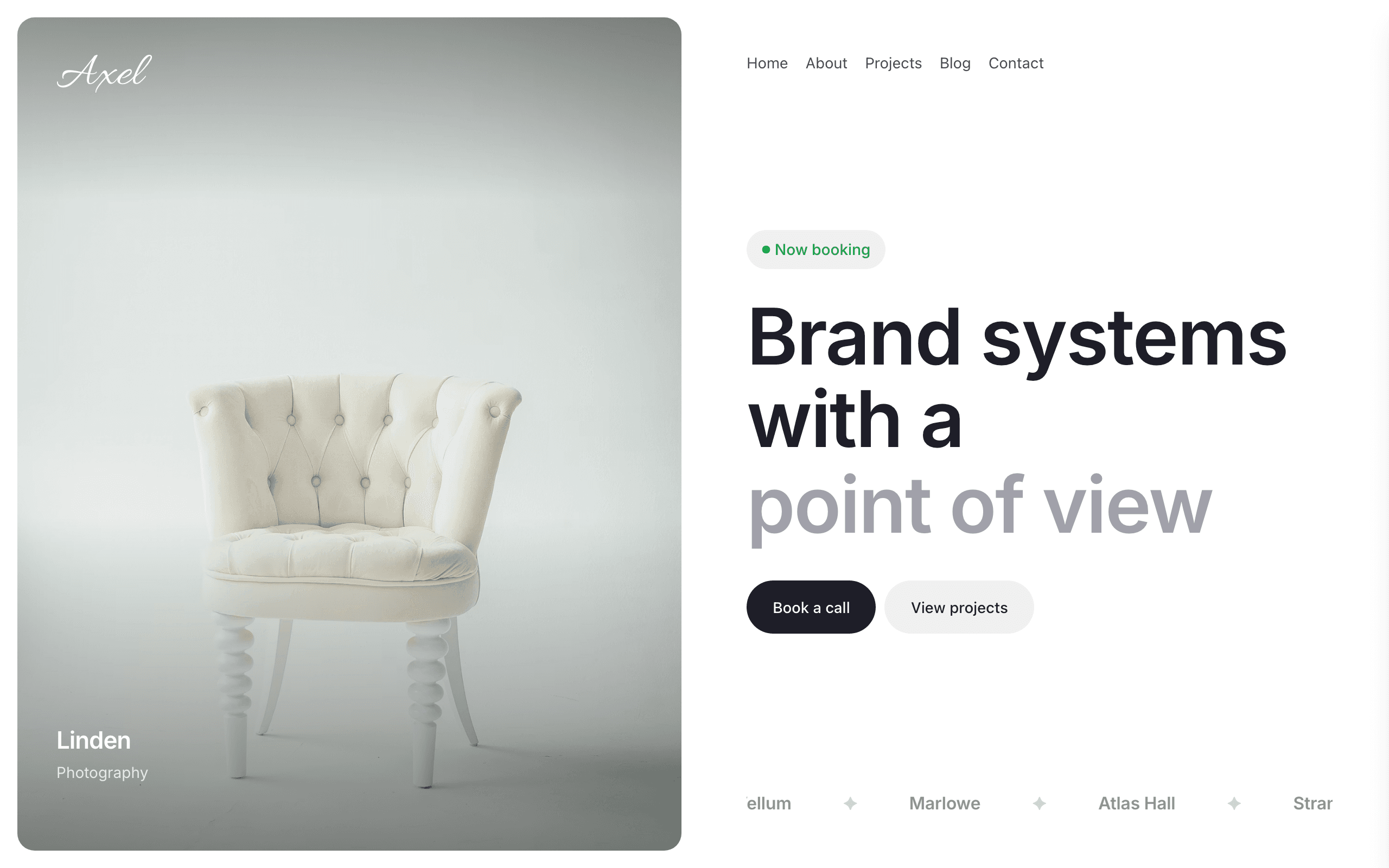 The Axel creative director portfolio template, home page