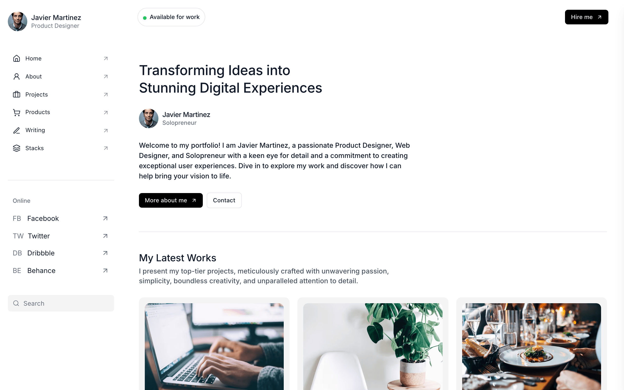 The Biobricks freelance web designer website template, home page
