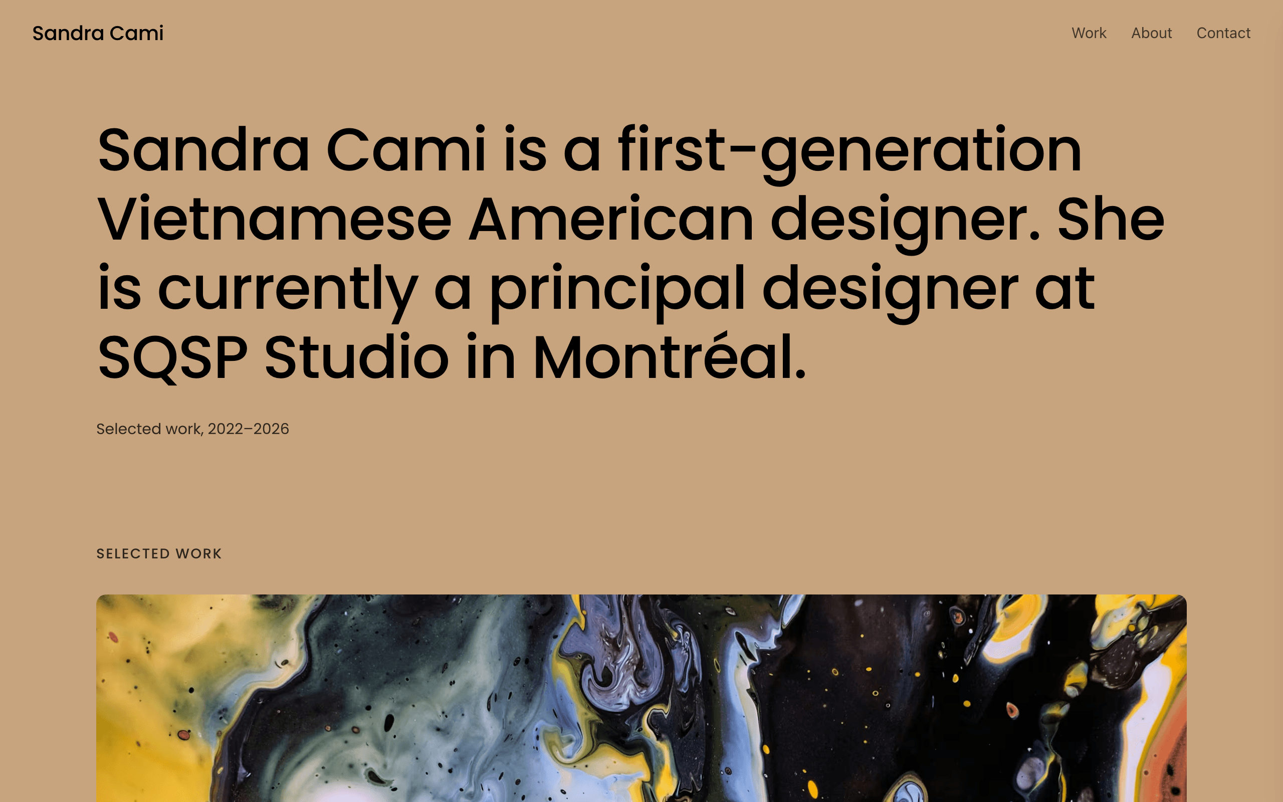 The Cami minimalist portfolio website template, home page