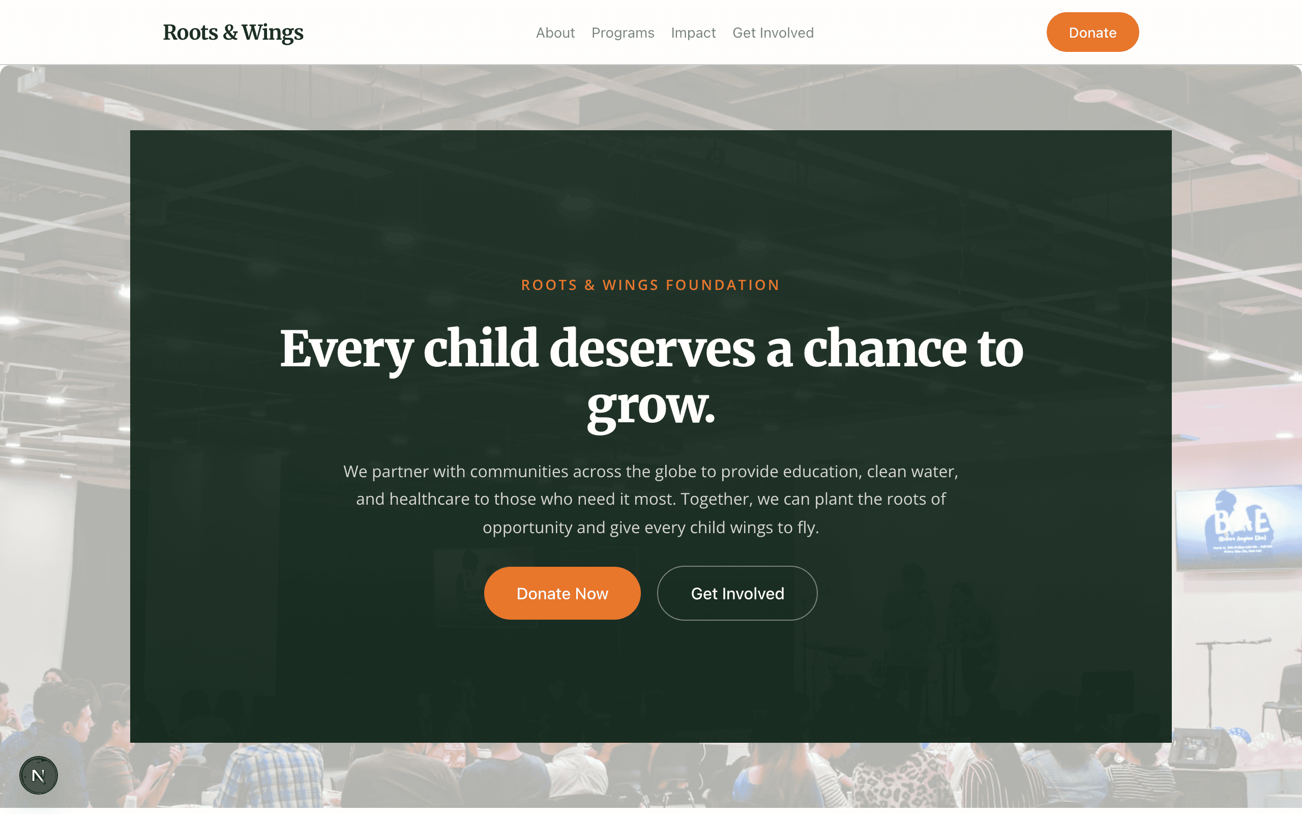 The Compass charity website template, home page