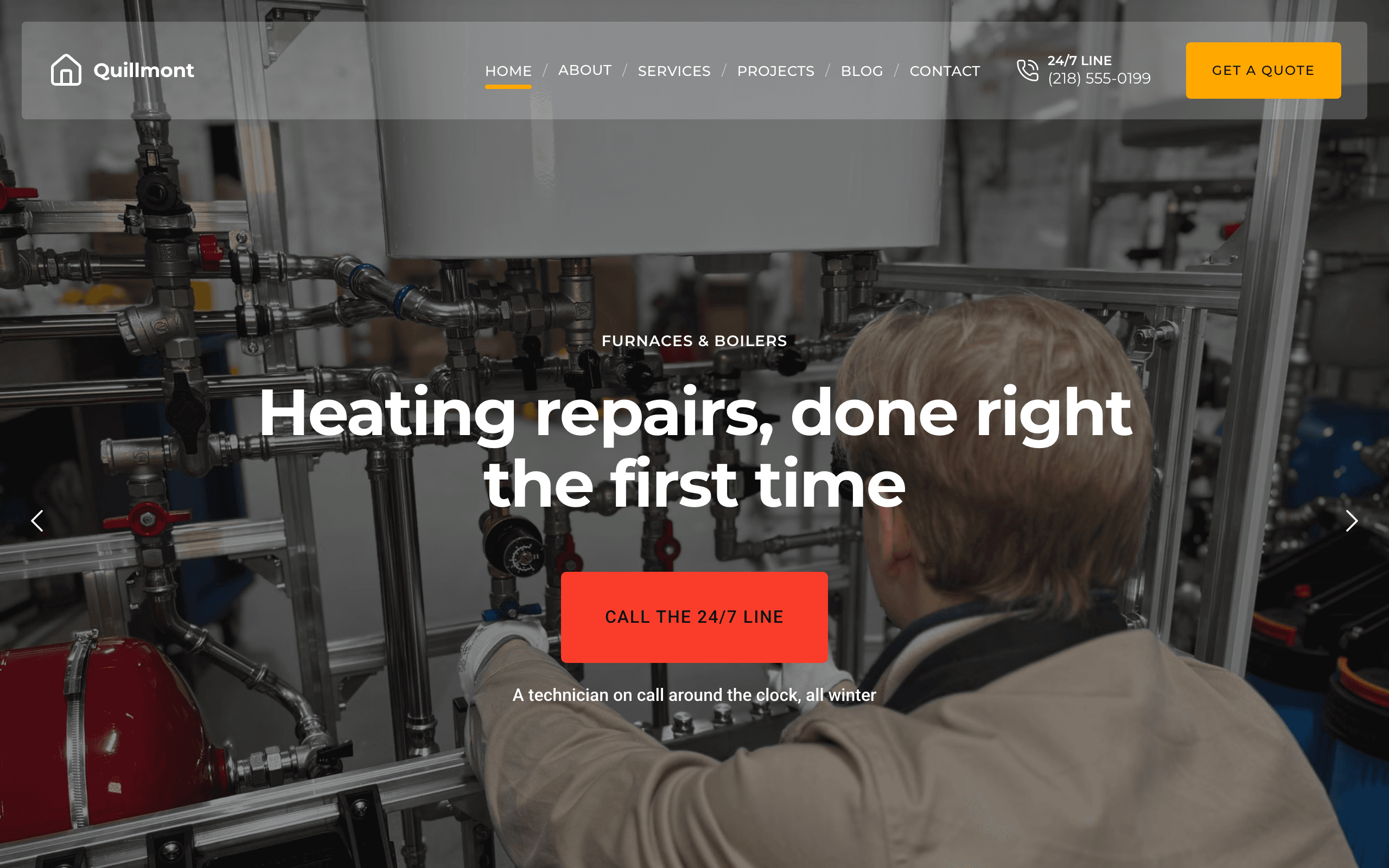 The Flue hvac website template, home page