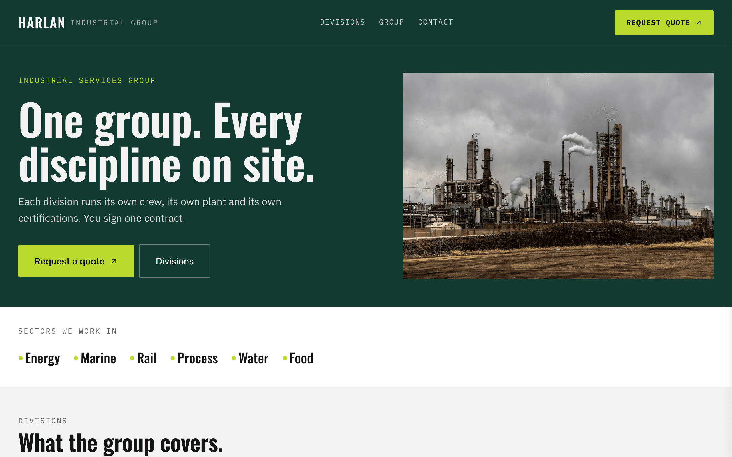 The Foundry industrial company website template, home page
