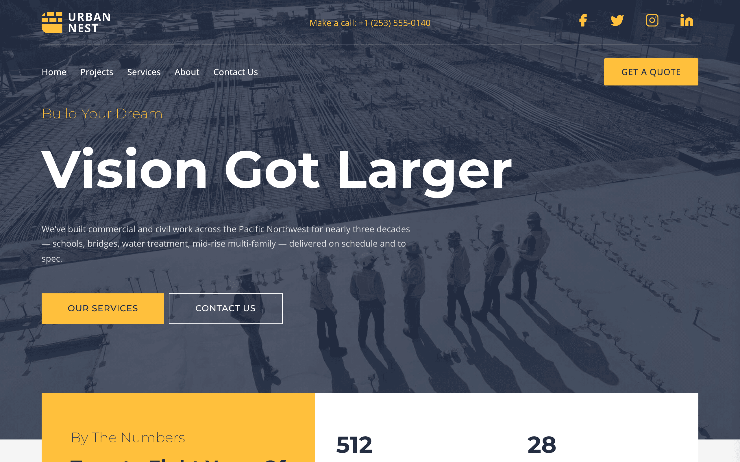 The Ironclad construction company website template, home page
