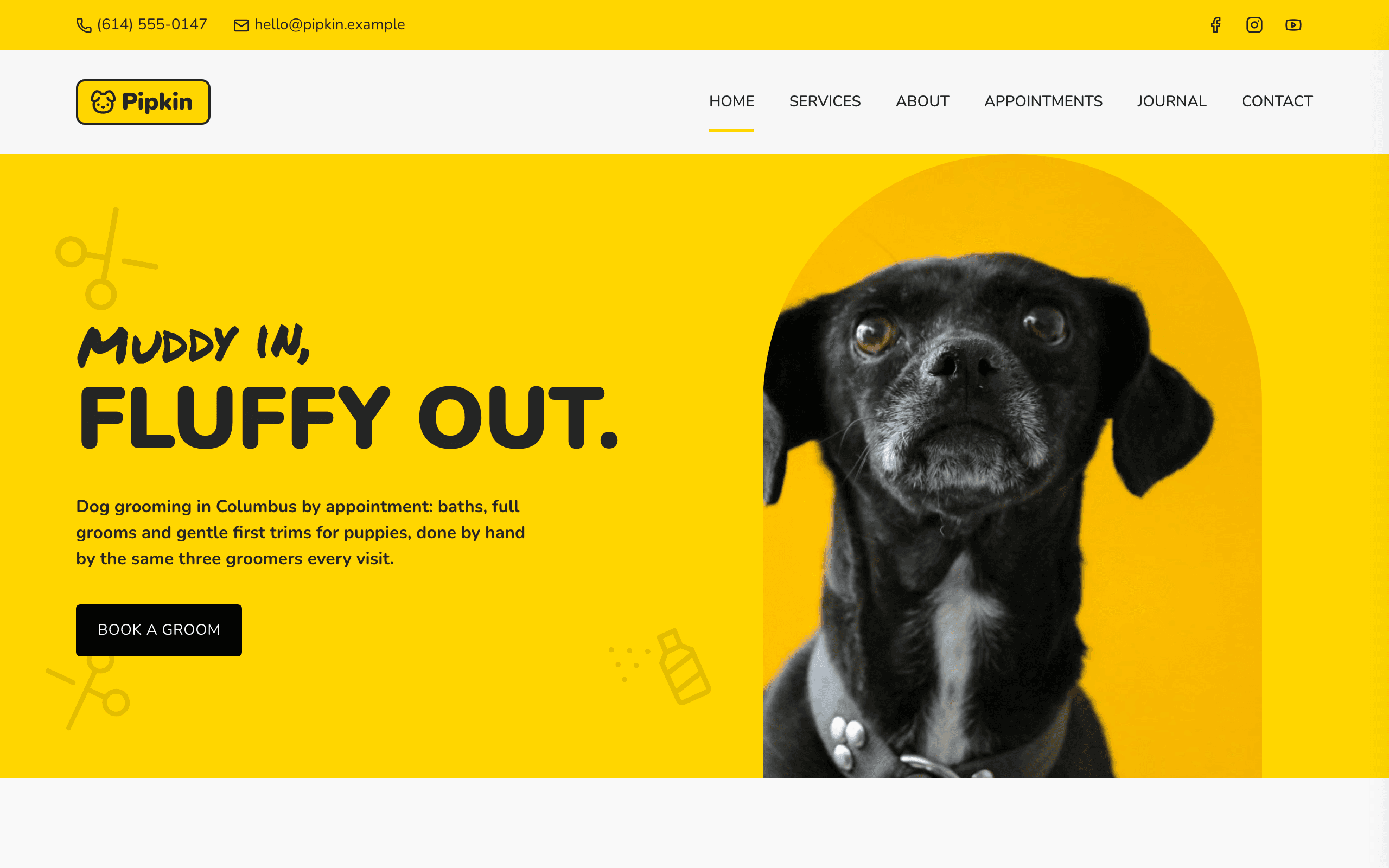 The Lather pet grooming website template, home page