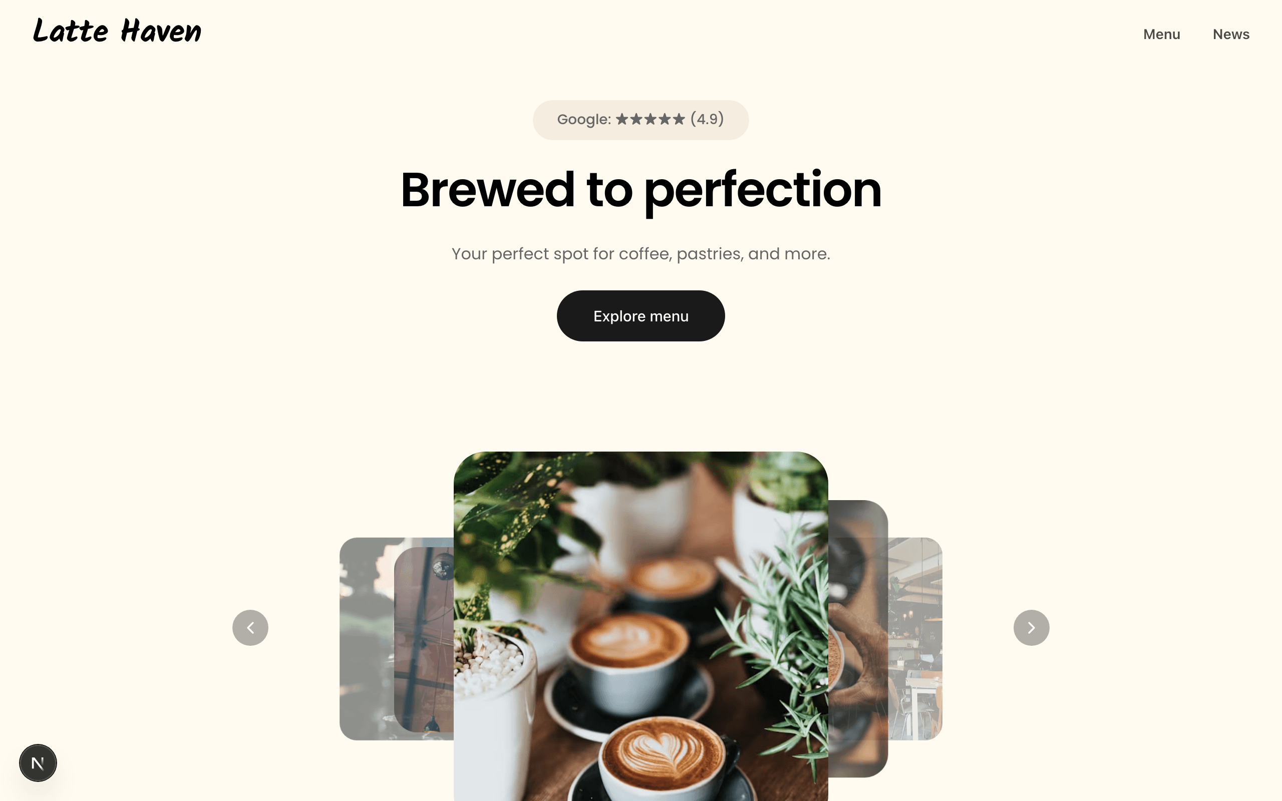 The Latte coffee shop website template, home page