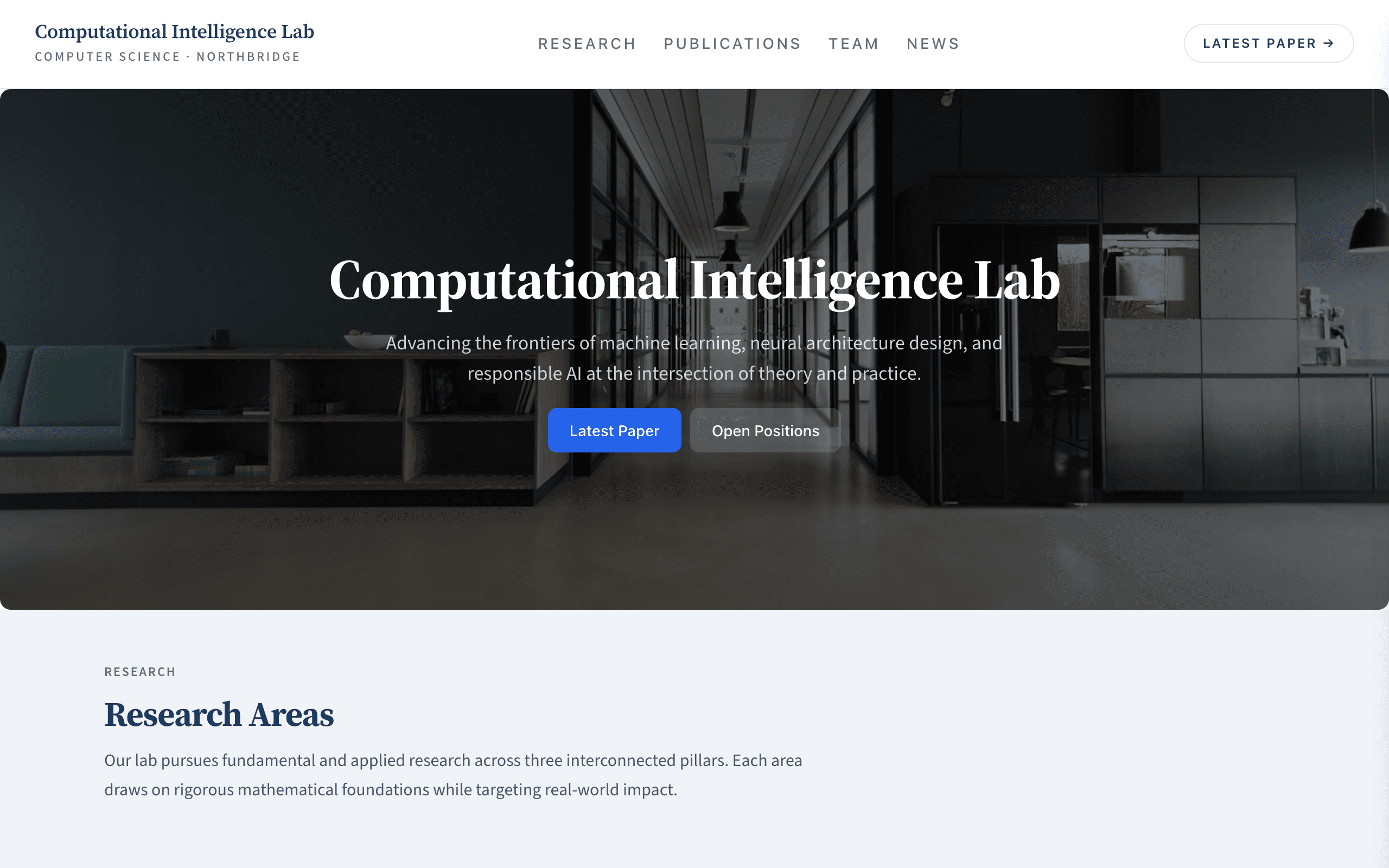 The Lattice research lab website template, home page