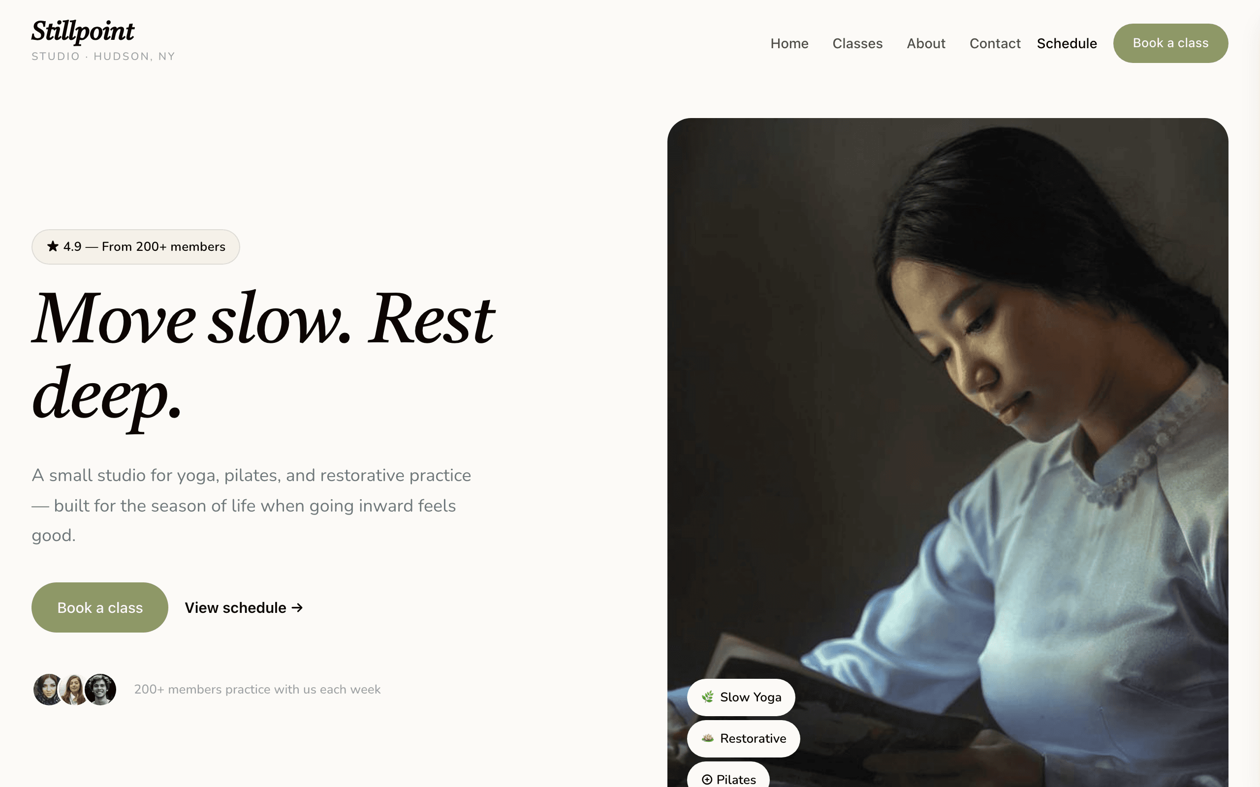 The Lotus template: A calm site for my yoga studio, with a class schedule