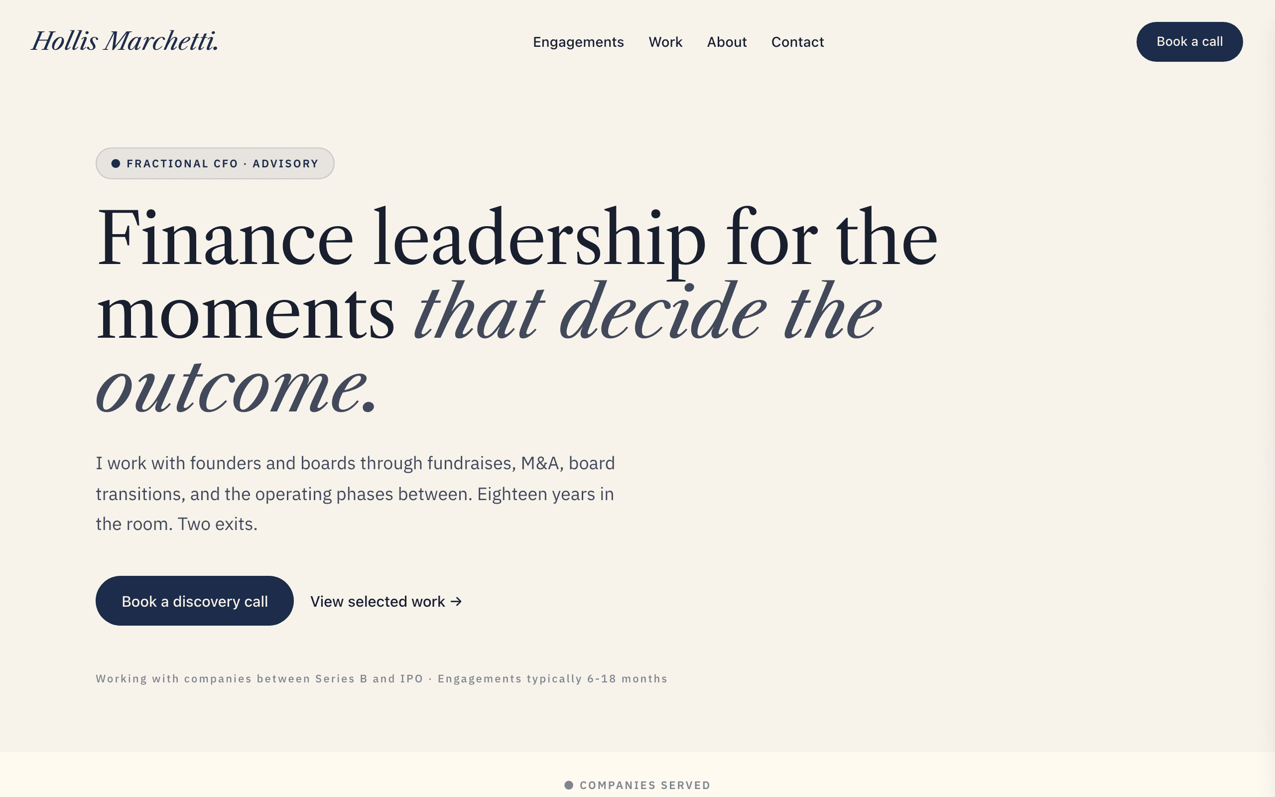 The Meridian fractional cfo website template, home page