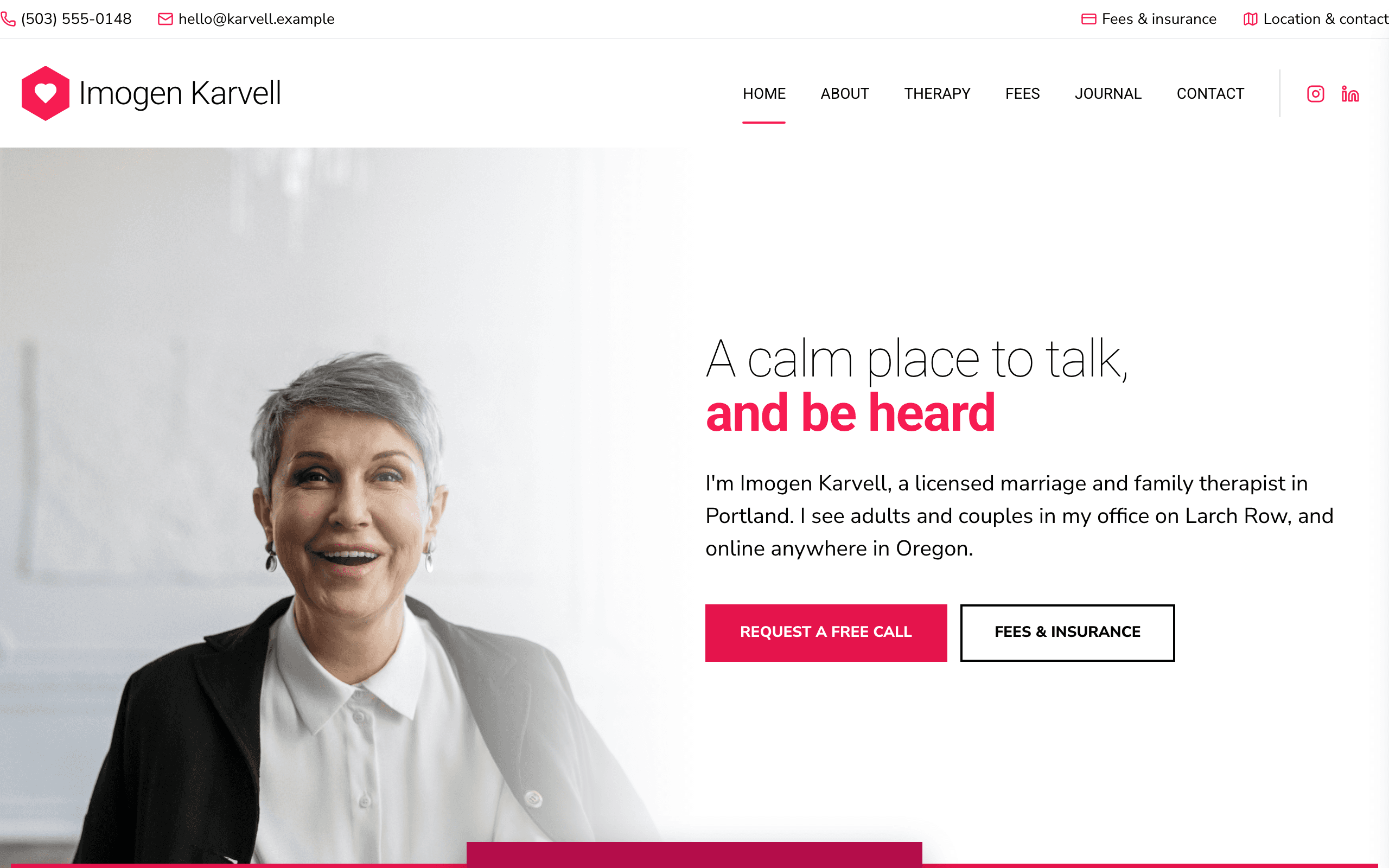 The Mooring therapist website template, home page