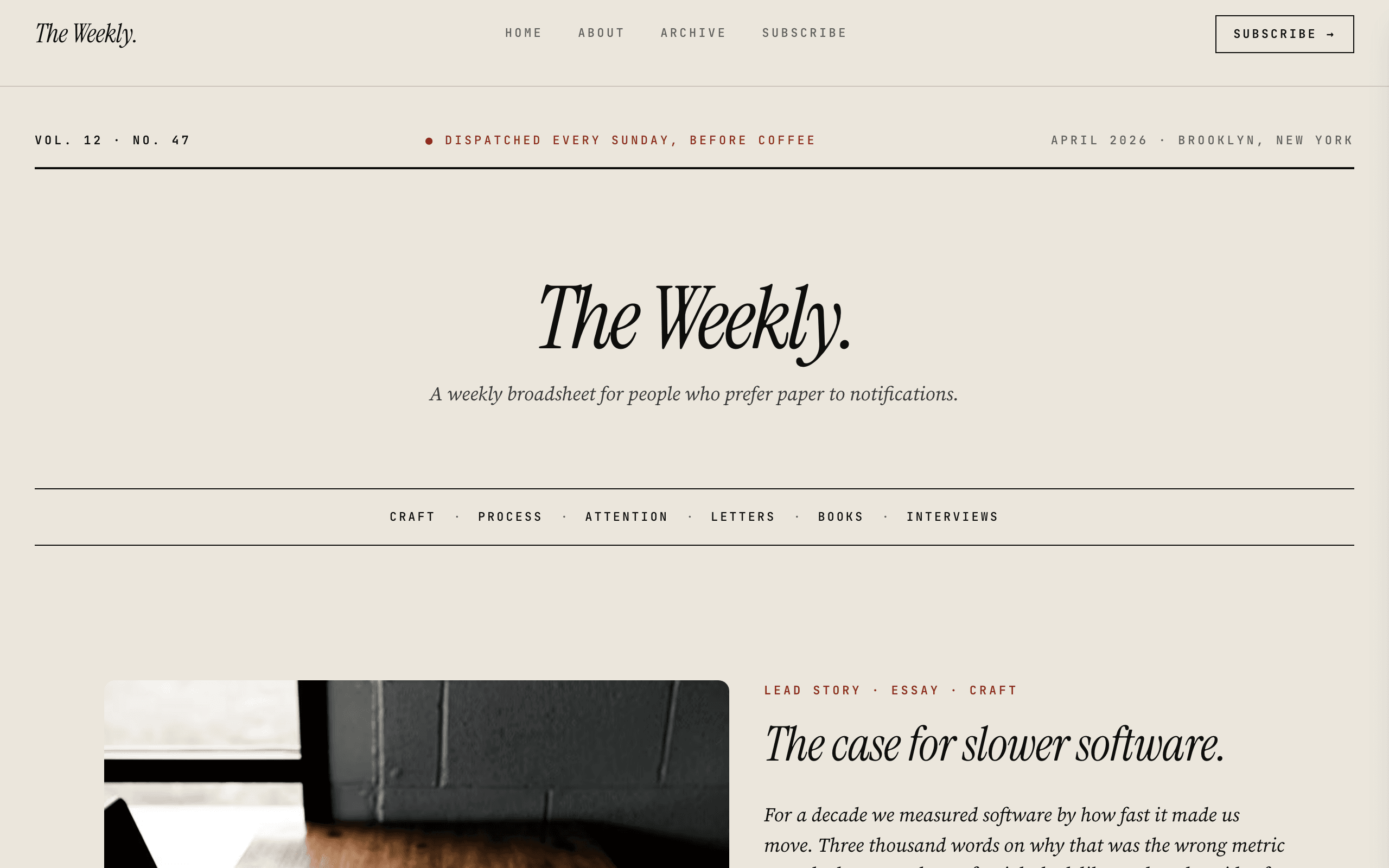 The Narrative personal blog website template, home page