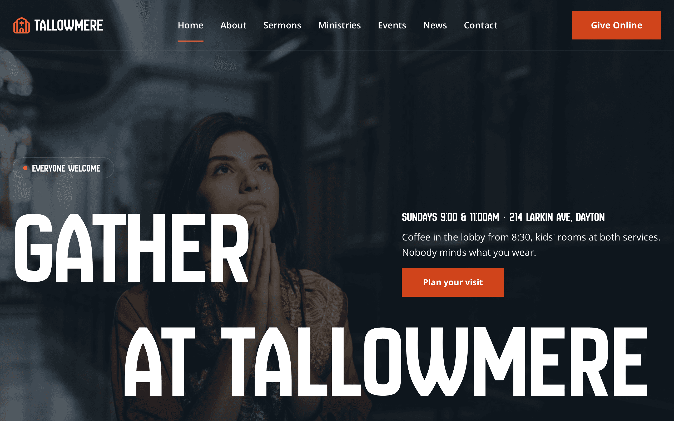 The Narthex church website template, home page