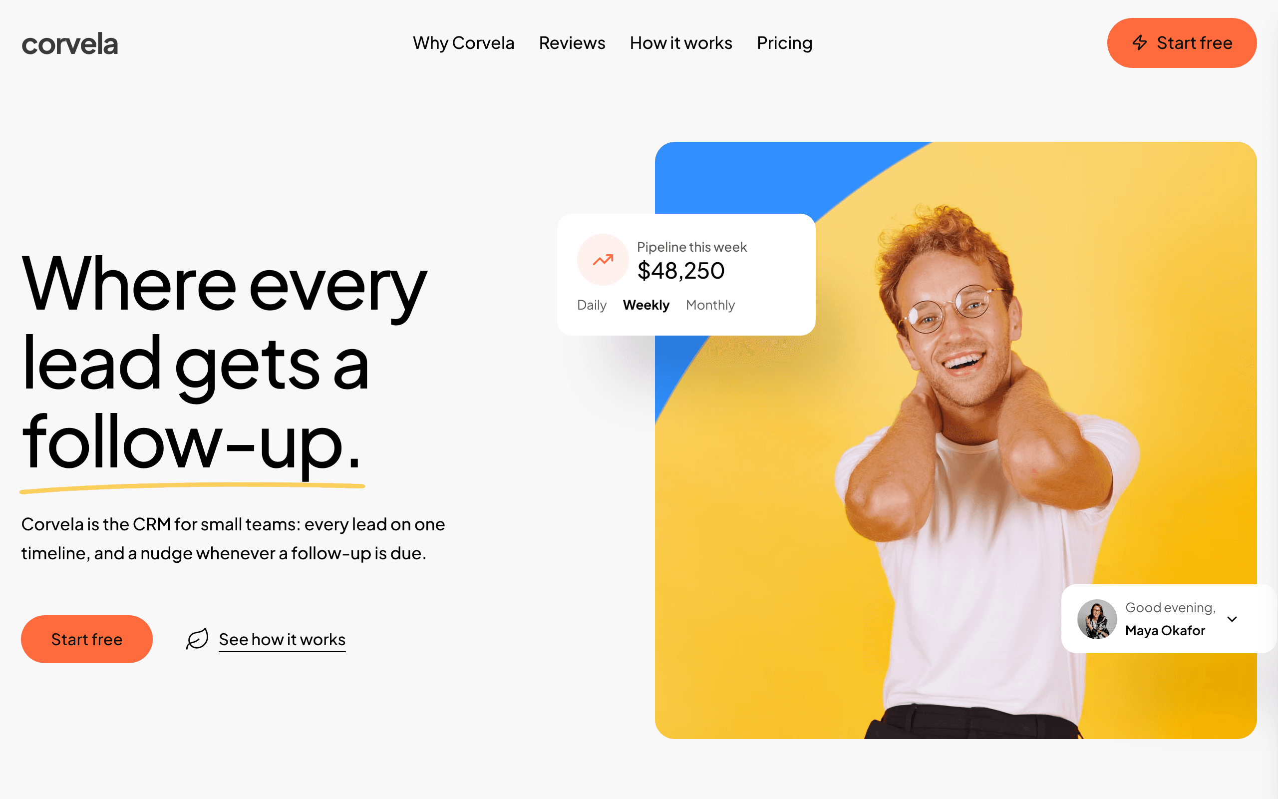 The Orrery crm software landing page template, home page