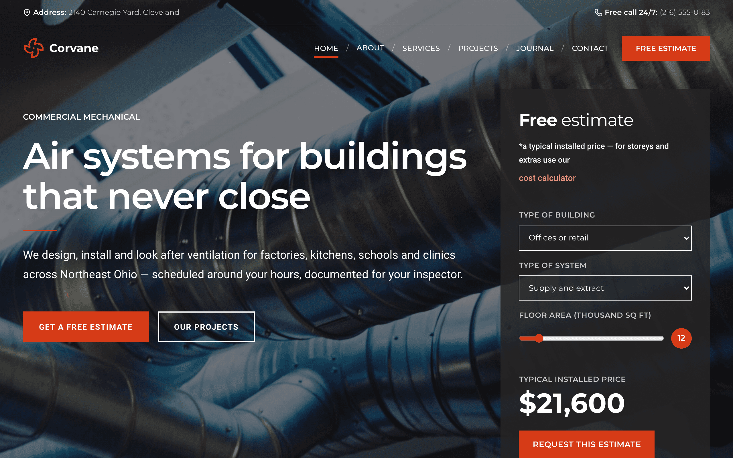 The Plenum commercial hvac website template, home page