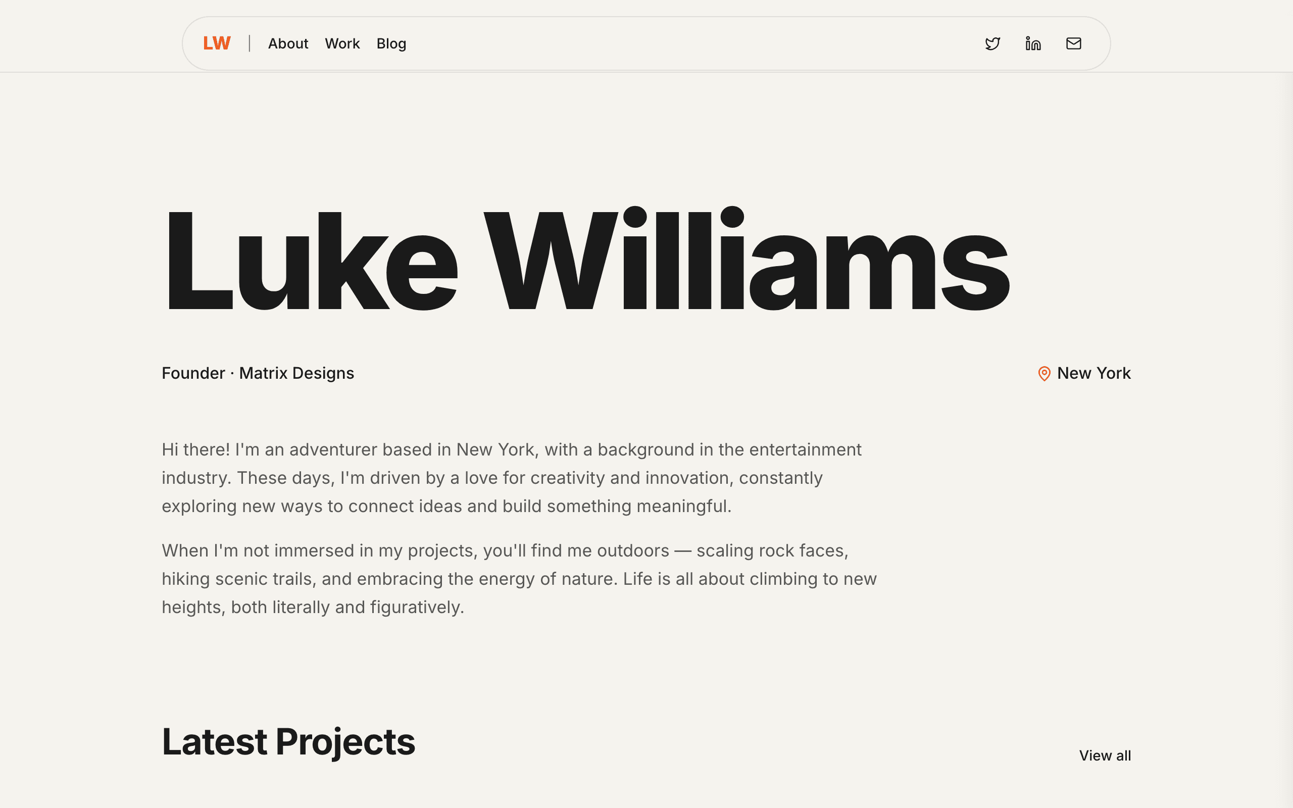 The Prive founder personal website template, home page