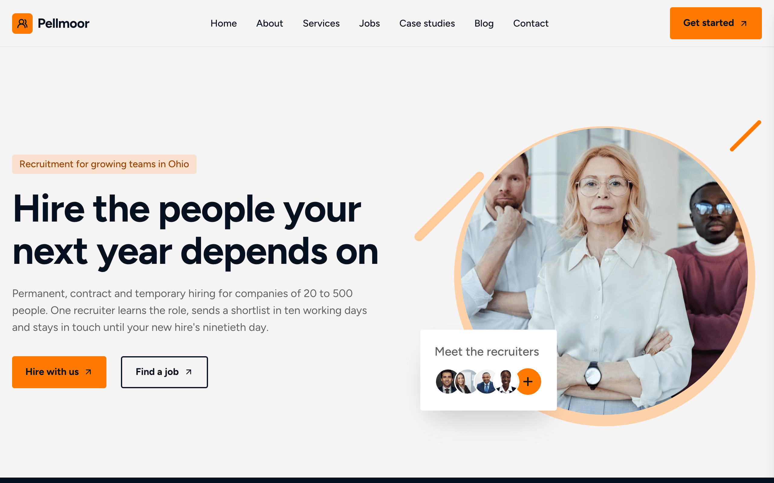 The Shortlist staffing company website template, home page
