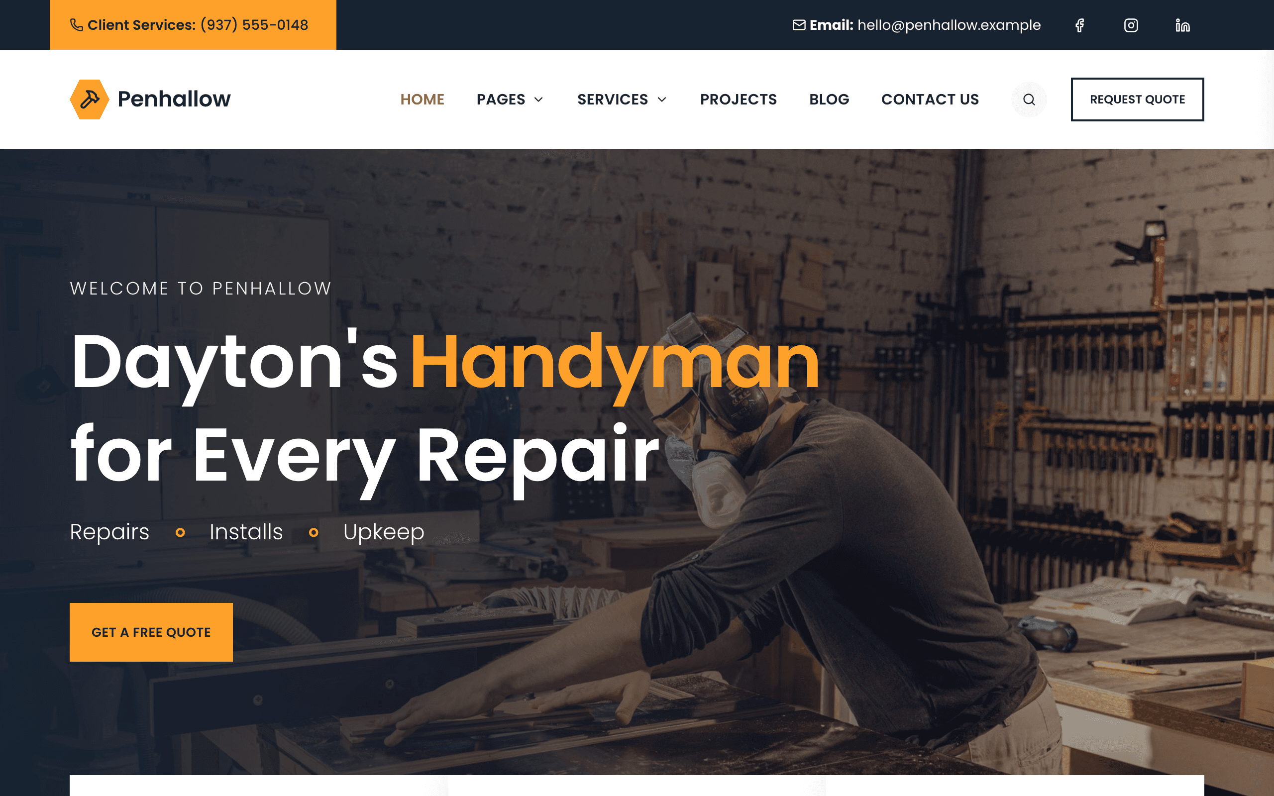 The Spanner home repair website template, home page