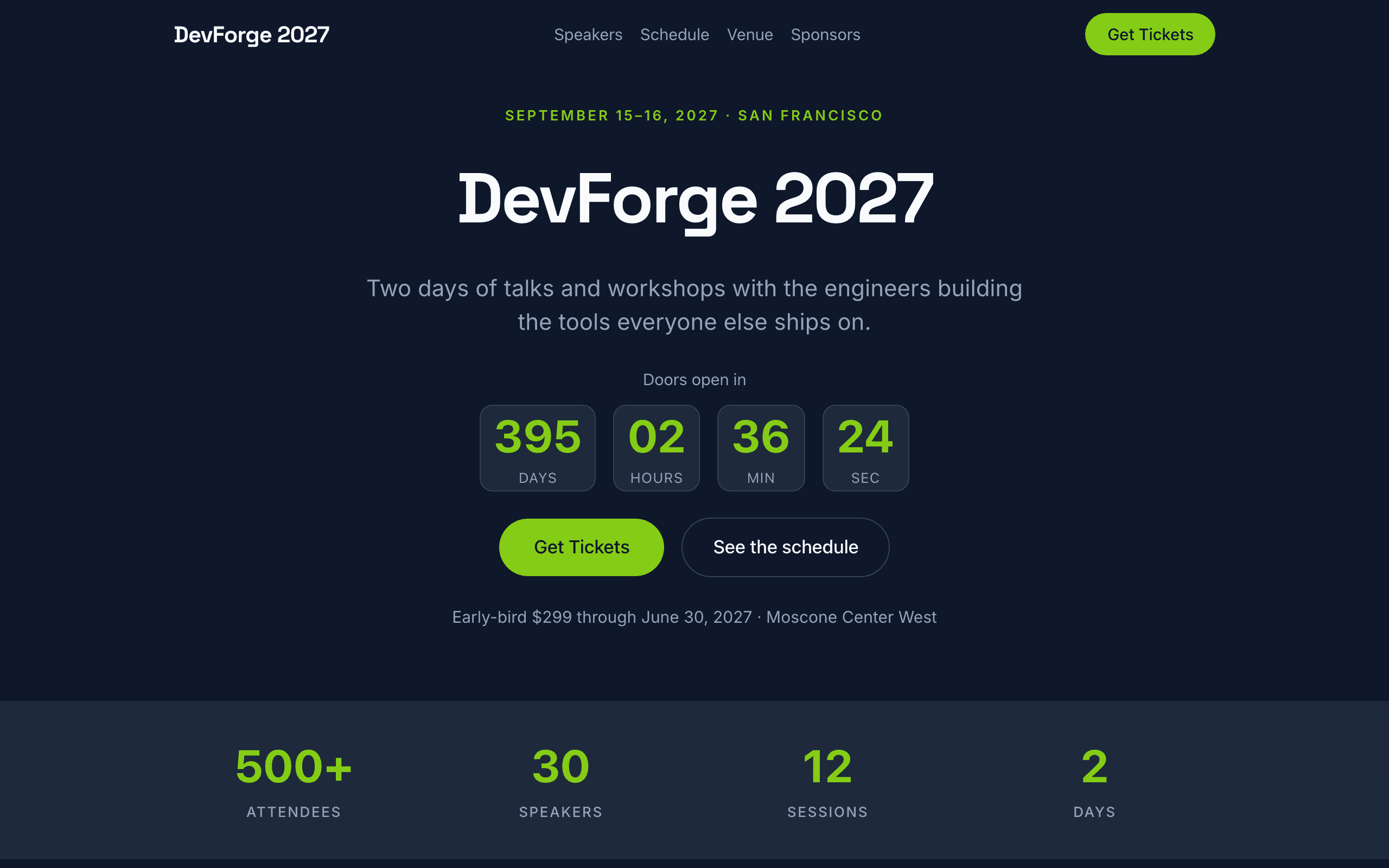 The Summit tech conference website template, home page
