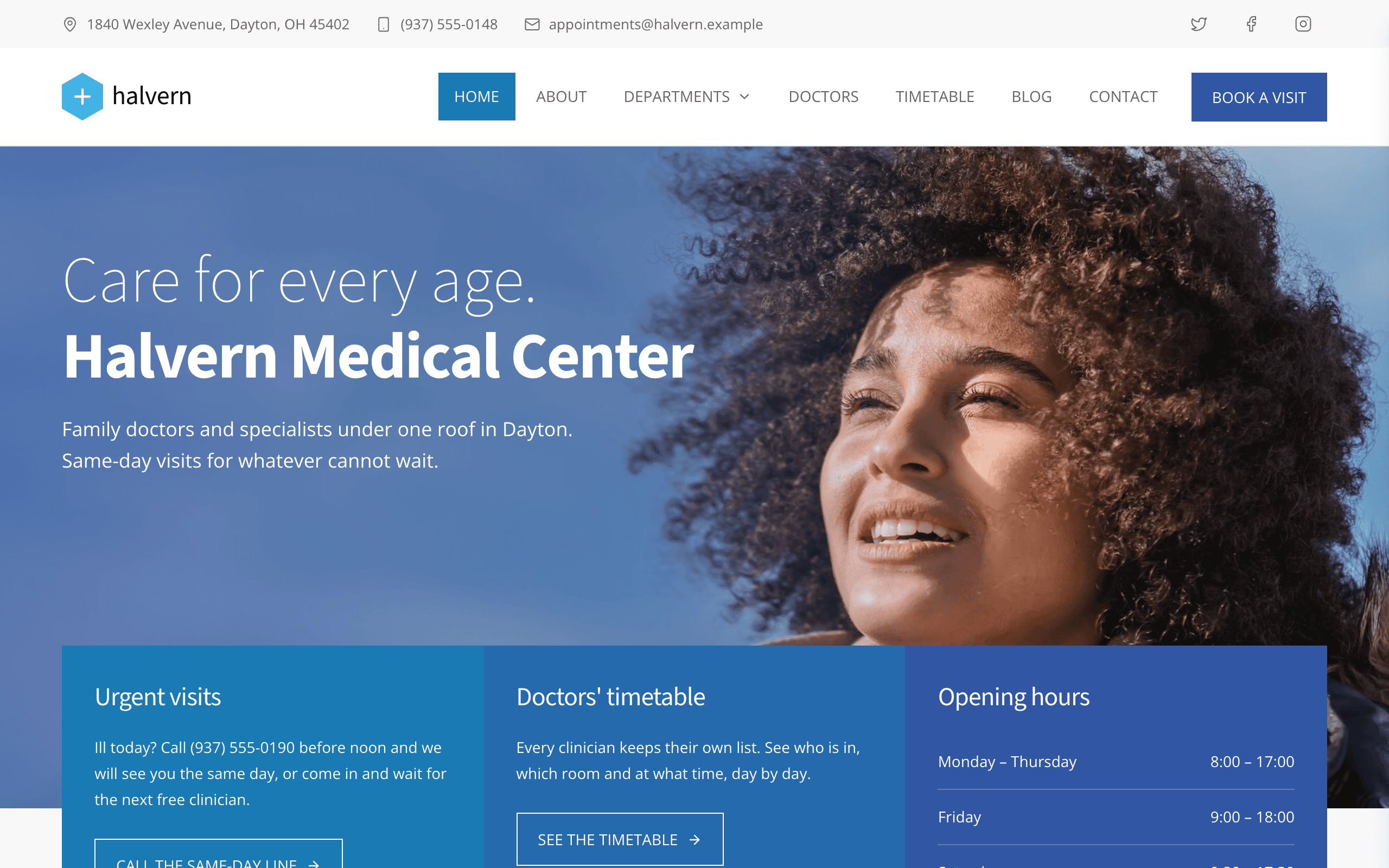 The Tilia multi-specialty clinic website template, home page