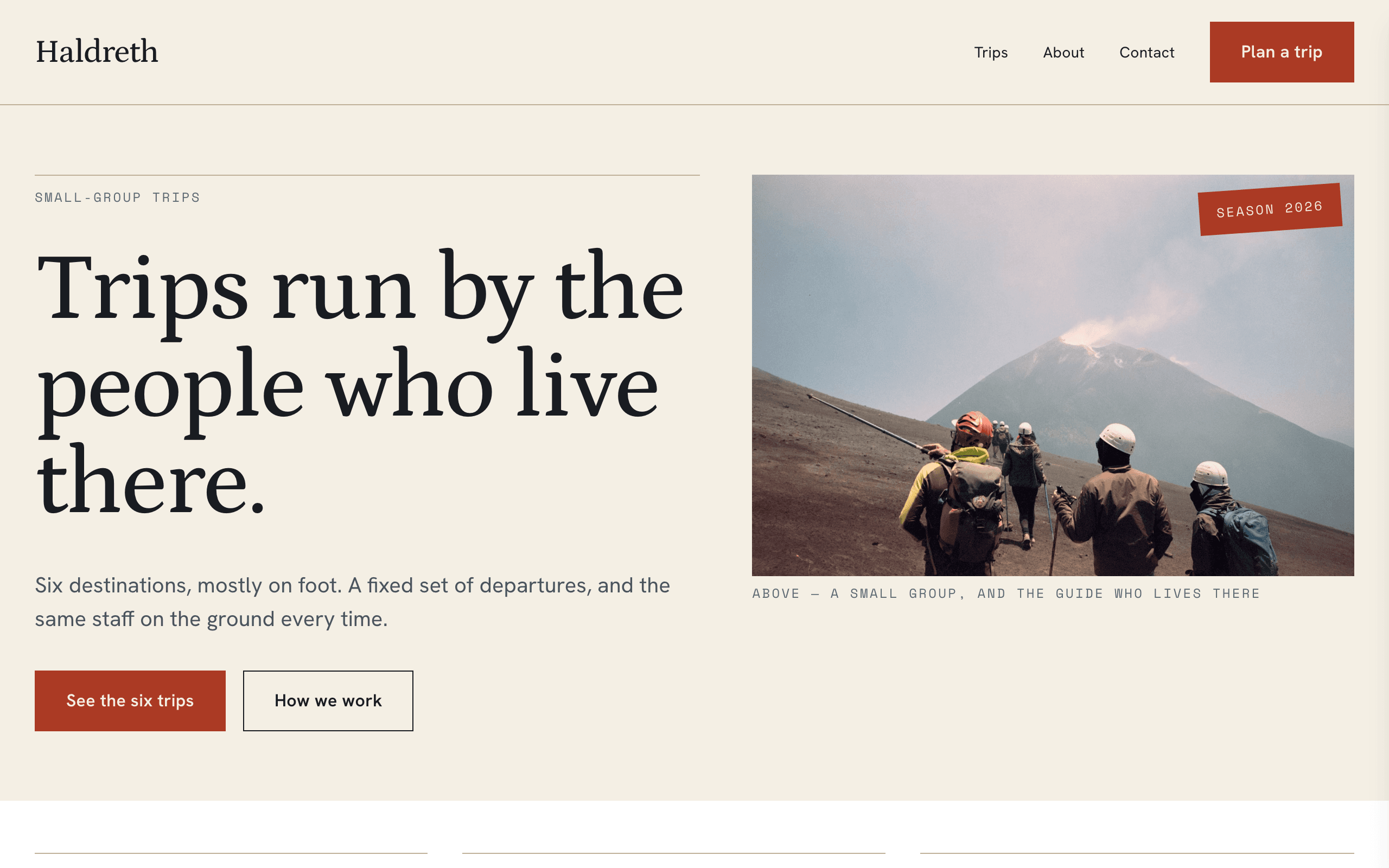 The Wayfare tour operator website template, home page
